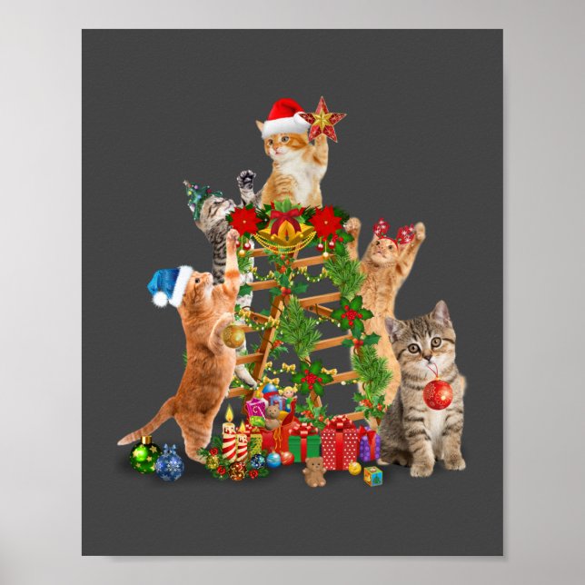 Cat Christmas Tree Ugly Christmas Cat Mum Cat Dad Poster (Front)