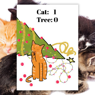 Cat Christmas tree video game funny flat Holiday Card