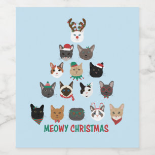 Cat Christmas Tree Wine Label