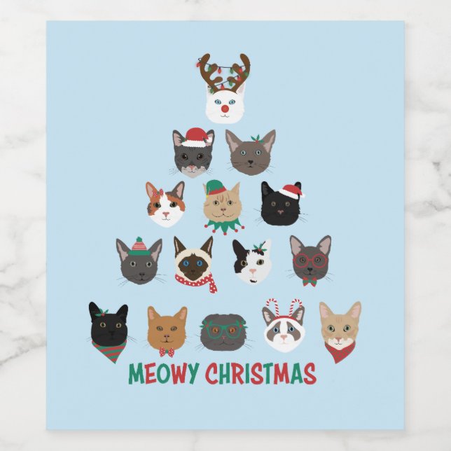 Cat Christmas Tree Wine Label (Single Label)