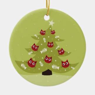 Cat Christmas Tree With Fish Ornaments