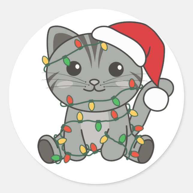 Cat Christmas Winter Animals Cats Classic Round St Sticker (Front)