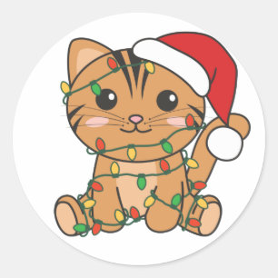Cat Christmas Winter Animals Cats Classic Round St Sticker