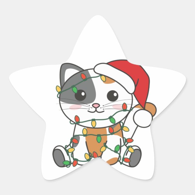 Cat Christmas Winter Animals Cats Star Sticker (Front)