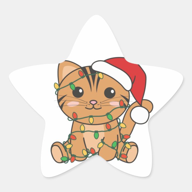 Cat Christmas Winter Animals Cats Star Sticker (Front)