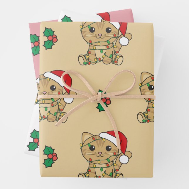 Cat Christmas Winter Animals Holiday Cats Wrapping Paper Sheet (In situ)