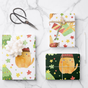 Cat Christmas Wrapping Paper Sheets