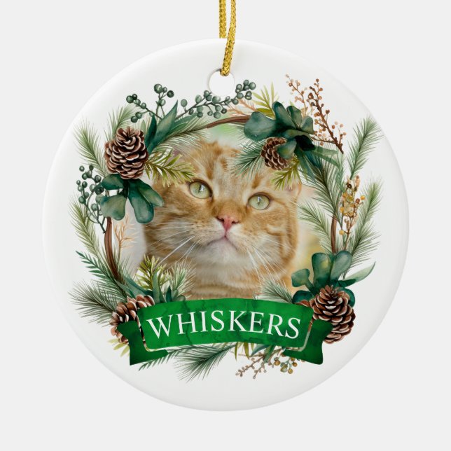 Cat Christmas Wreath Ornament (Front)