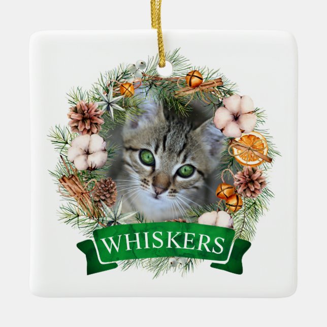 Cat Christmas Wreath Ornament (Front)