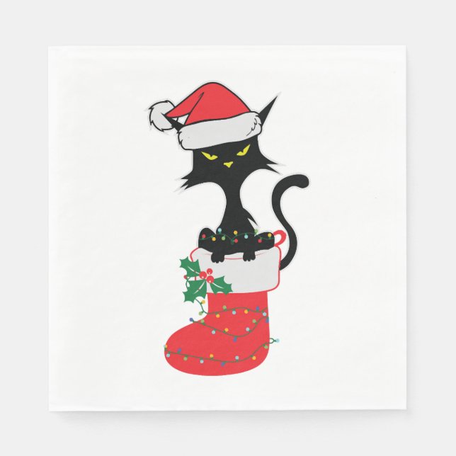 Cat Chritmas Santa Hat Napkin (Front)