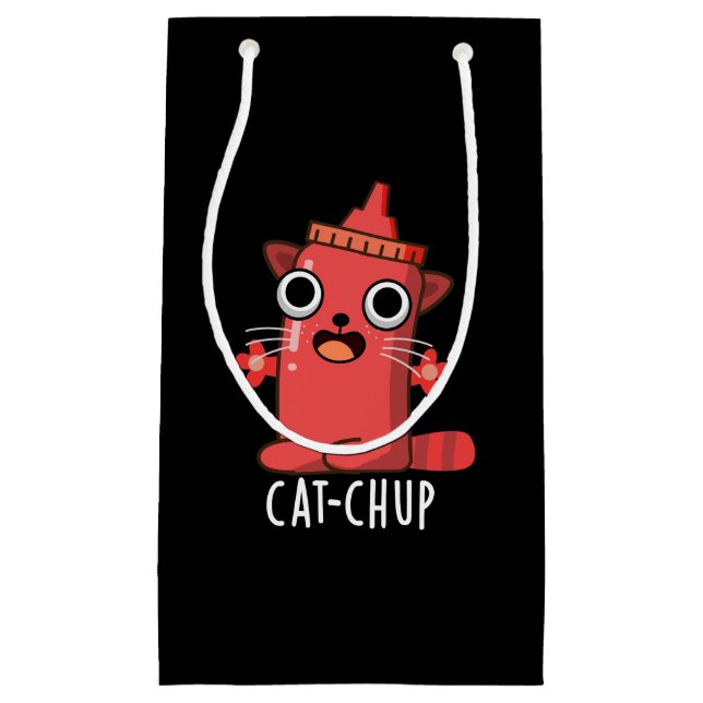 Cat-chup Funny Ketchup Pun Dark BG Small Gift Bag (Front)