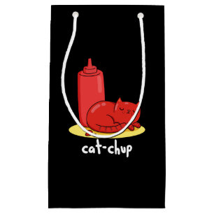 Cat-chup Funny Red Ketchup Cat Pun Dark BG Small Gift Bag