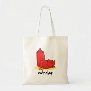 Cat-chup Funny Red Ketchup Cat Pun  Tote Bag