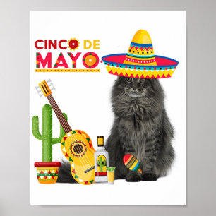 Cat Cinco De Mayo Love Guitar Cactus Drinking Love Poster