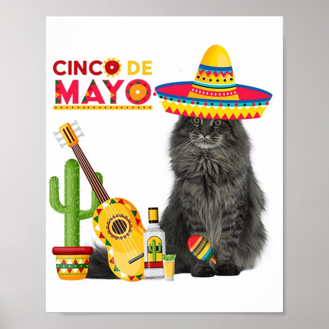 Cat Cinco De Mayo Love Guitar Cactus Drinking Love Poster (Front)