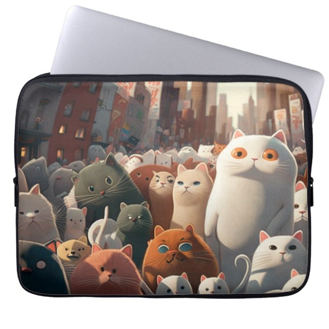 Cat City Cartoon Crowd Laptop Sleeve (Front)
