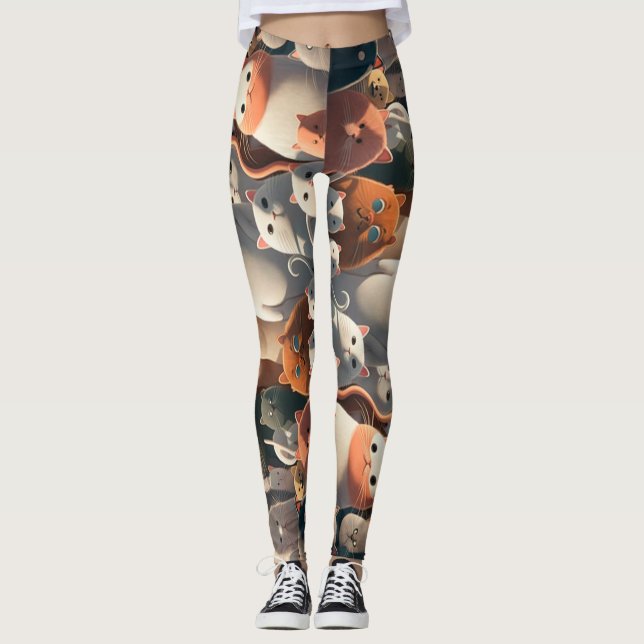 Cat City Cartoon Crowd Leggings (Front)