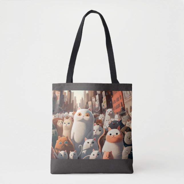 Cat City Cartoon Crowd Tote Bag (Front)