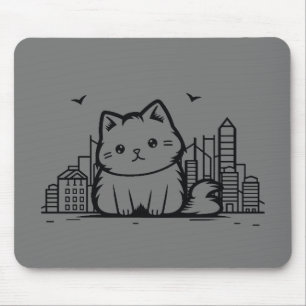 Cat Cityscape Furry Cute Vector Graphic Mouse Mat