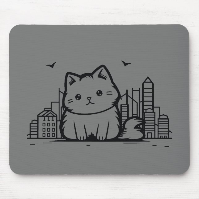 Cat Cityscape Furry Cute Vector Graphic Mouse Mat (Front)