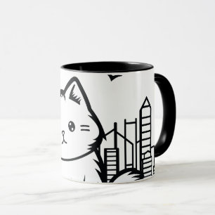 Cat Cityscape Furry Cute Vector Graphic Mug