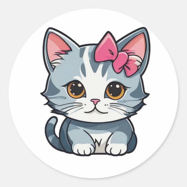 cat classic round sticker (Front)