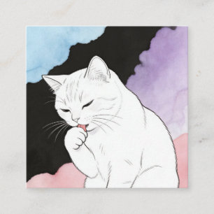 Cat Cleaning Its Paw Square Business Card