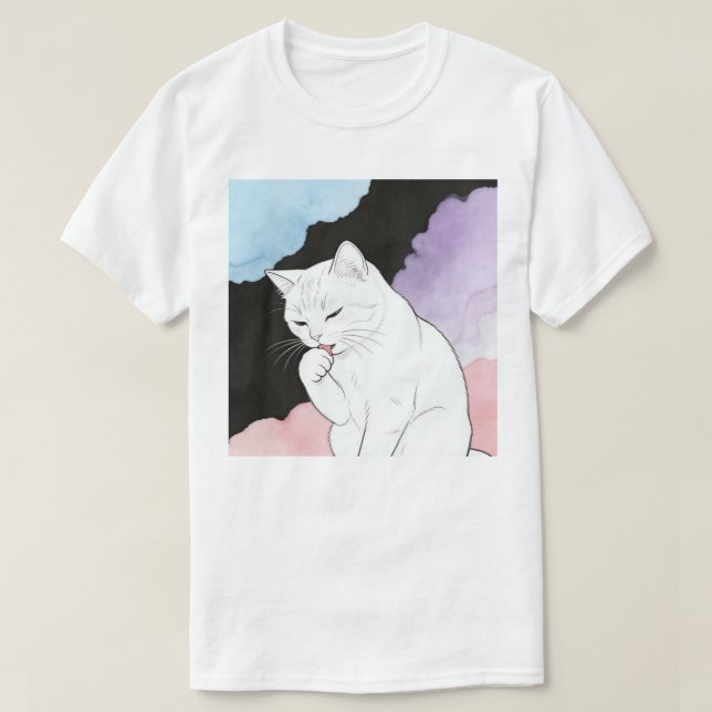 Cat Cleaning Its Paw T-Shirt (Design Front)
