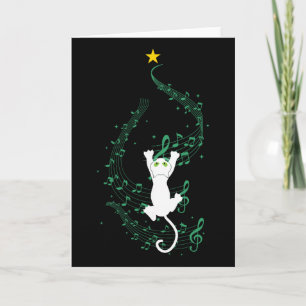 Cat Climbing Music Note Christmas Tree Gift  Card