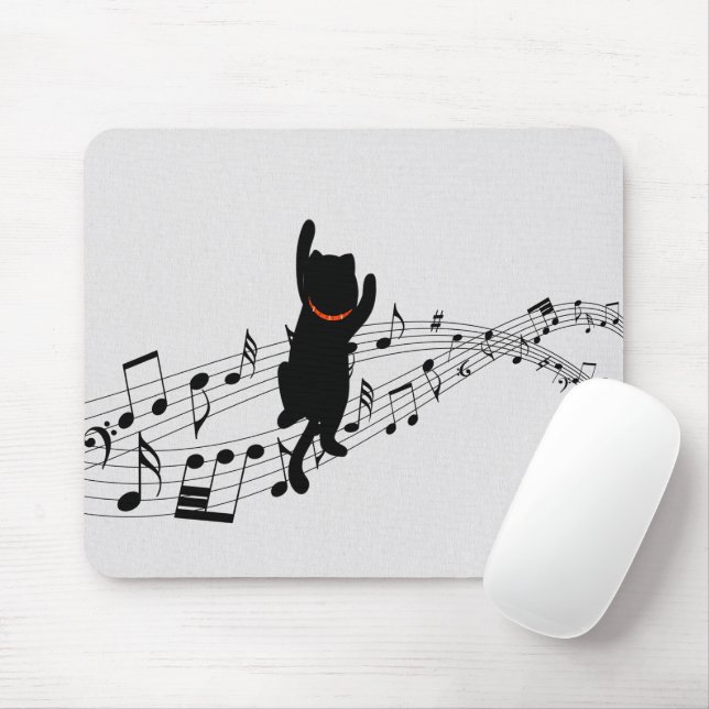 Cat Climbing Music Staff Mouse Mat (With Mouse)