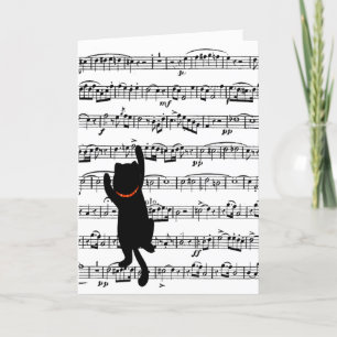 Cat Climbing On Music Birthday Card
