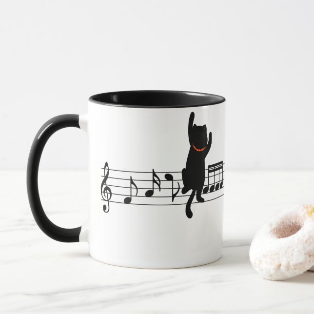 Cat Climbing On Music Mug (With Donut)