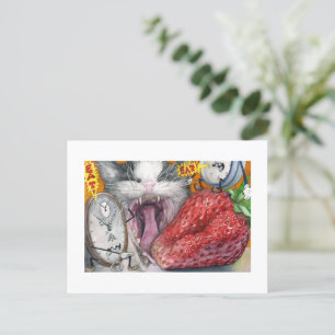 Cat, Clock and Strawberry Postcard