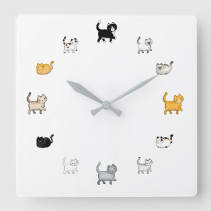 Cat Clock, Square Square Wall Clock