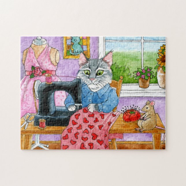 Cat clothing designer sewing room jigsaw puzzle (Horizontal)