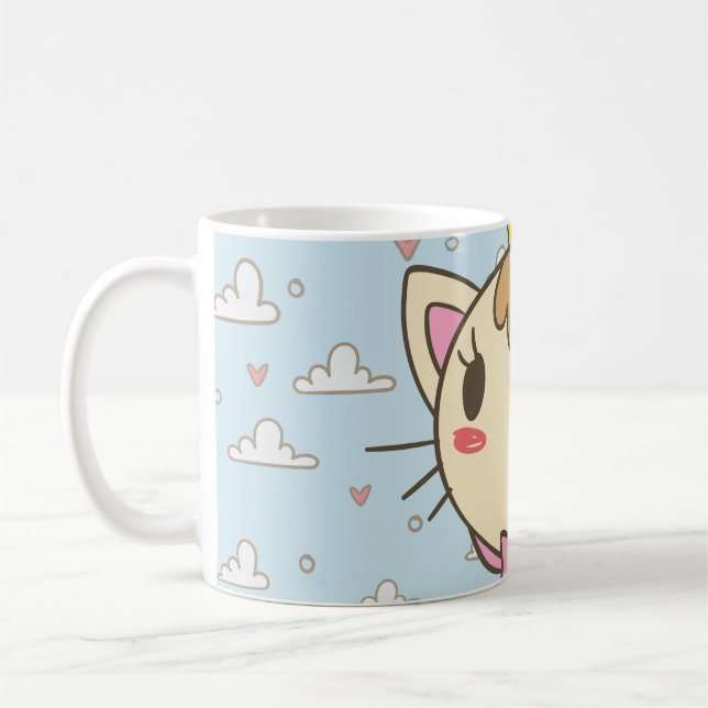 Cat cloud heart texture kitten coffee mug (Left)
