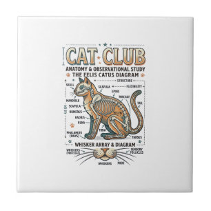 Cat Club Cat Anatomy Scientific Diagram Vintage Ve Tile