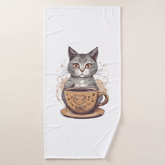 Cat Coffee   Bath Towel (Bath Towel)