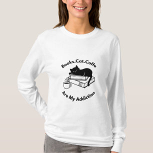 Cat Coffee Book Lover T-Shirt, Cozy Reader Aesthet T-Shirt