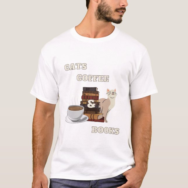 Cat, coffee & books T-Shirt (Front)
