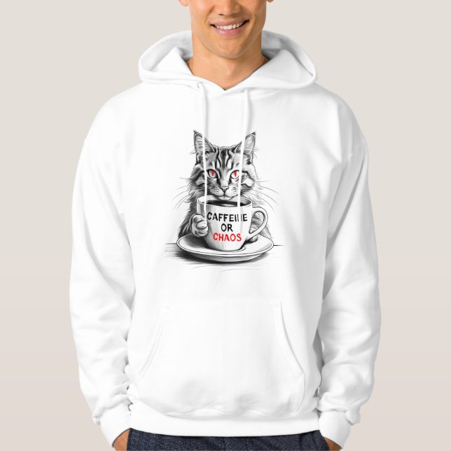 Cat Coffee – Caffeine or Chaos Funny Quote Hoodie (Front)