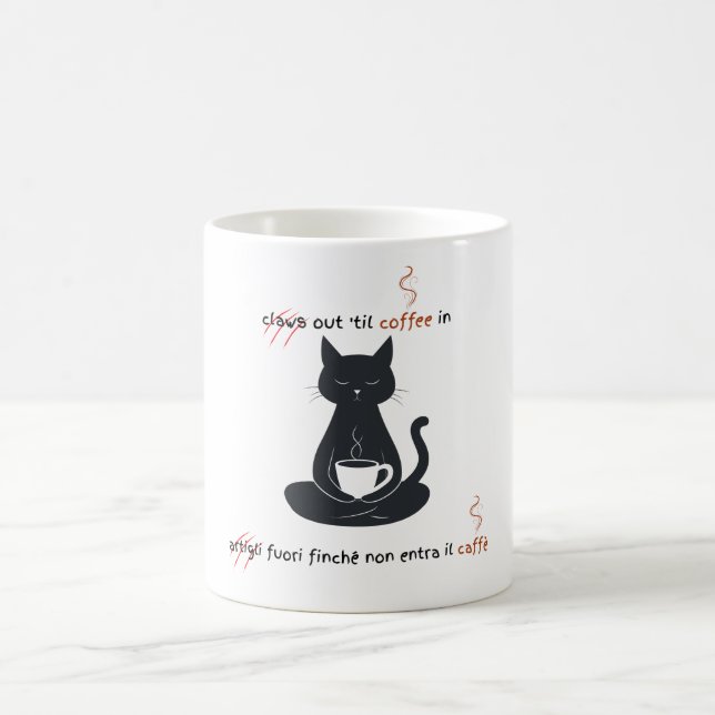  Cat + Coffee = Claws” Minimalist Design  Mug (Center)