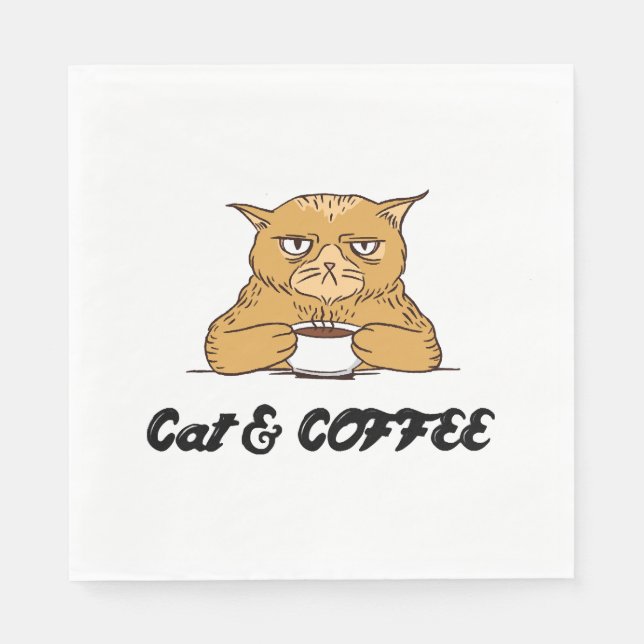 Cat & Coffee Funny Cat Coffee Design Gift Idea Napkin (Front)