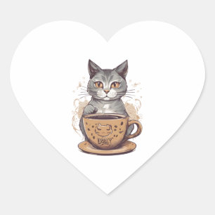 Cat Coffee   Heart Sticker