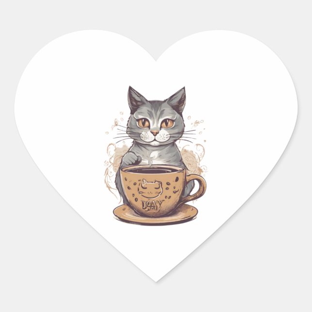 Cat Coffee   Heart Sticker (Front)