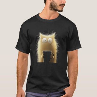 Cat Coffee Lover Cute Fluffy Kitty Morning Coffee  T-Shirt