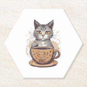 Cat Coffee Paper Coaster