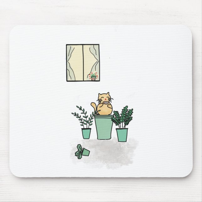 Cat Coffee Window Plants Planters Green Mouse Mat (Front)