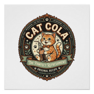Cat Cola Cat Soda Pop Beverage Label Cat Vintage V Poster