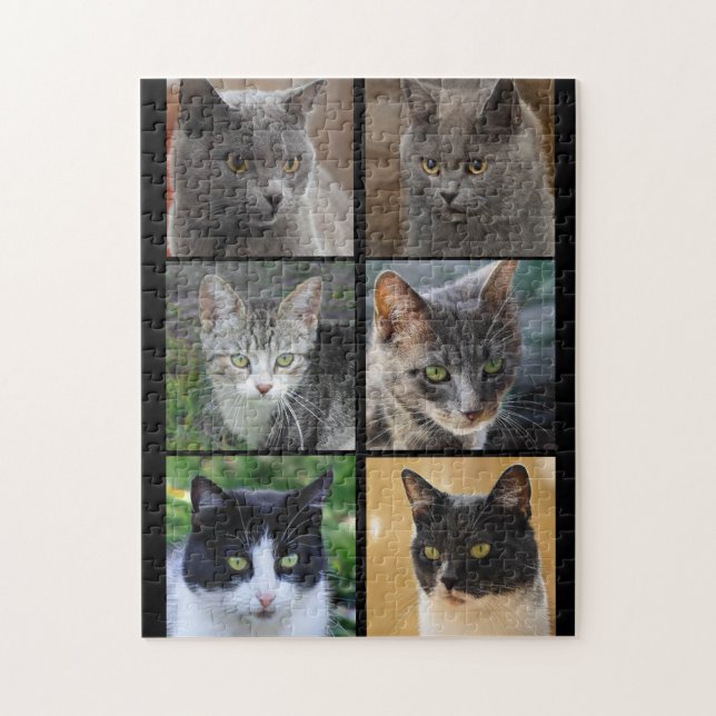 Cat collage kitty voices black white grey tabby jigsaw puzzle (Vertical)